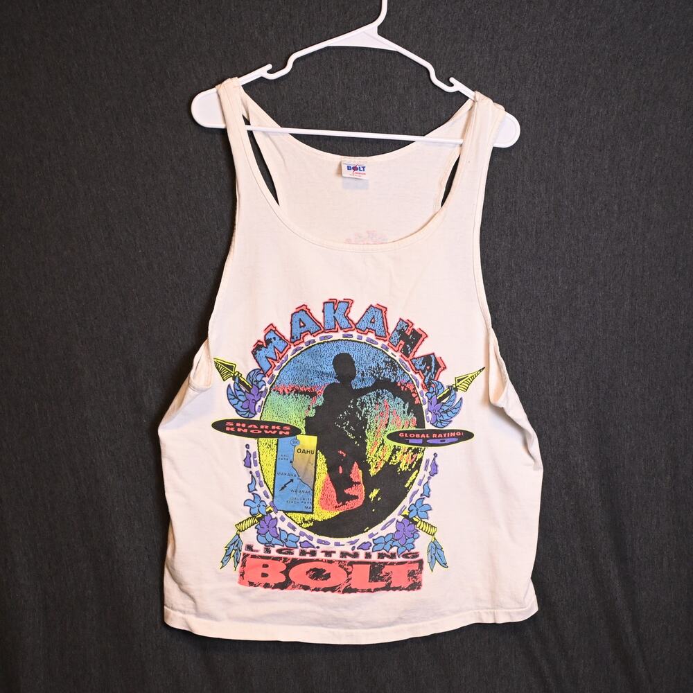 VINTAGE Lightning Bolt Men's M Tank Top Makaha Surfing Hawaii Surfrider VTG
